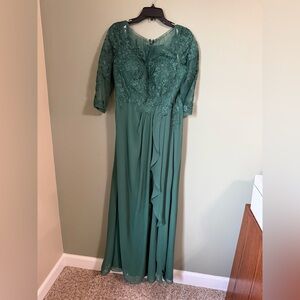 Azazie Green Embroidered Chiffon Evening Gown